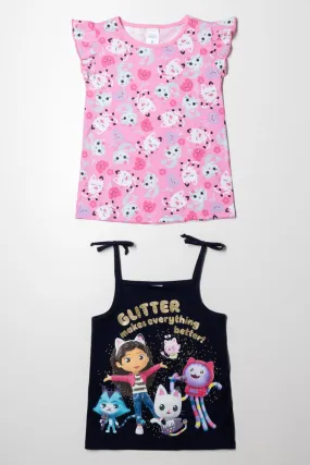 2 Pack Gabby's Dollhouse T-shirt Pink & Navy