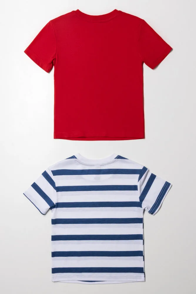 2 Pack Stripe Tiger Short Sleeve T-Shirts Red And Blue