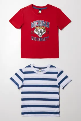 2 Pack Stripe Tiger Short Sleeve T-Shirts Red And Blue