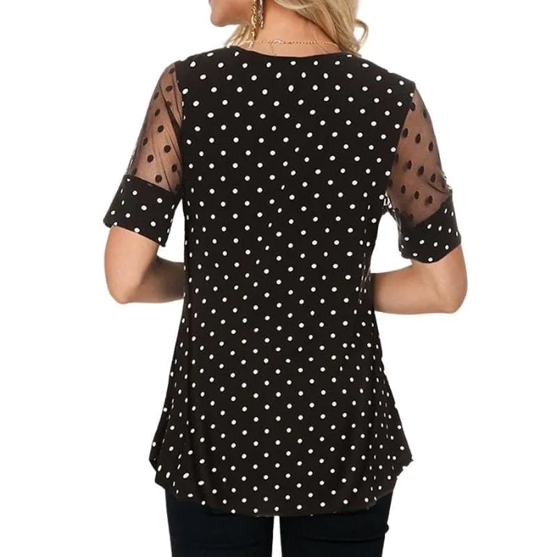 AGNES Design Women's Fine Fashion Premium Quality Polka Dots Mesh Design Blouse