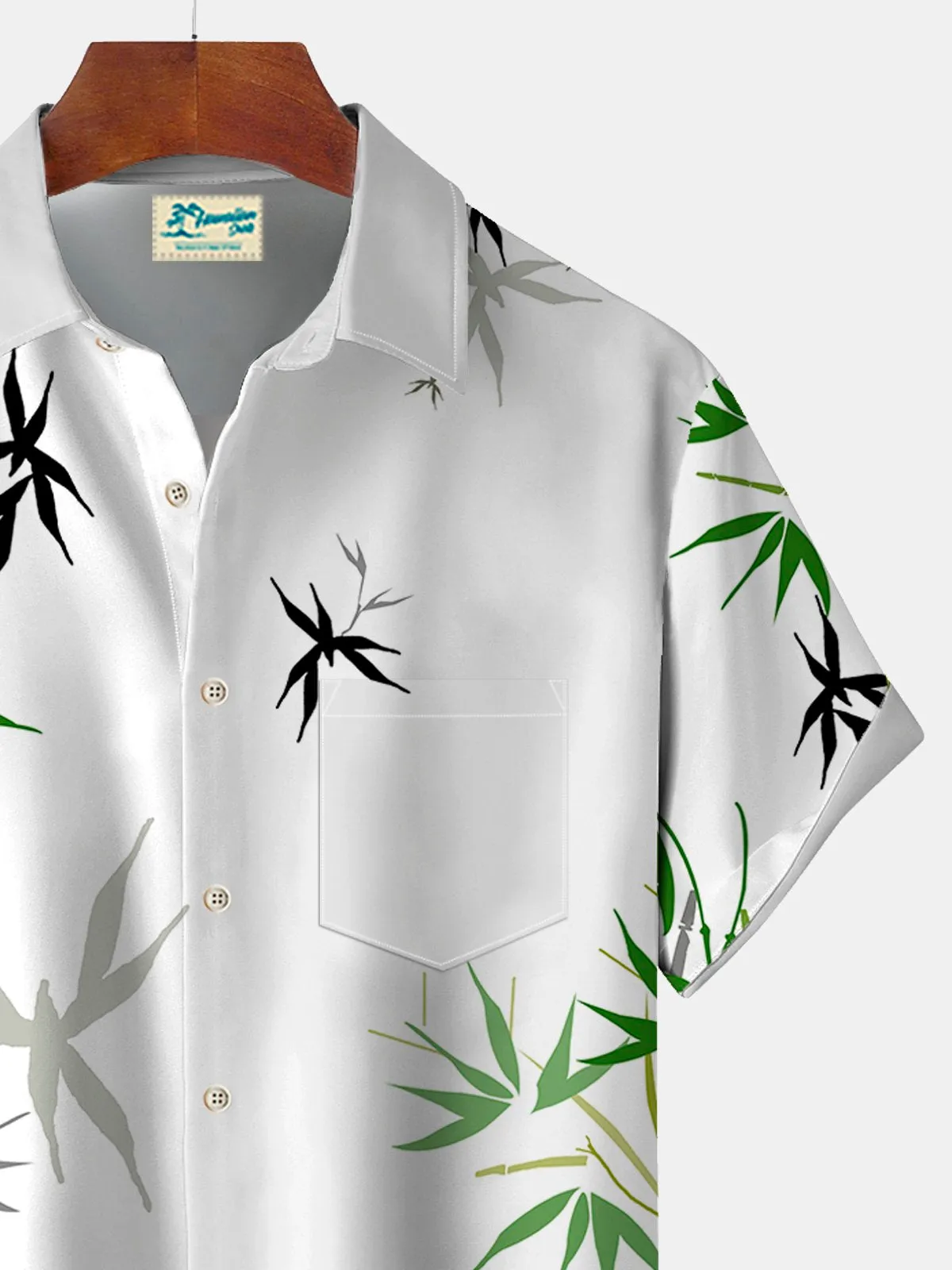 Alohadaddy Bamboo Print Beach Men's Hawaiian Oversized Shirt With Pocket Wrinkle-Free Shirt