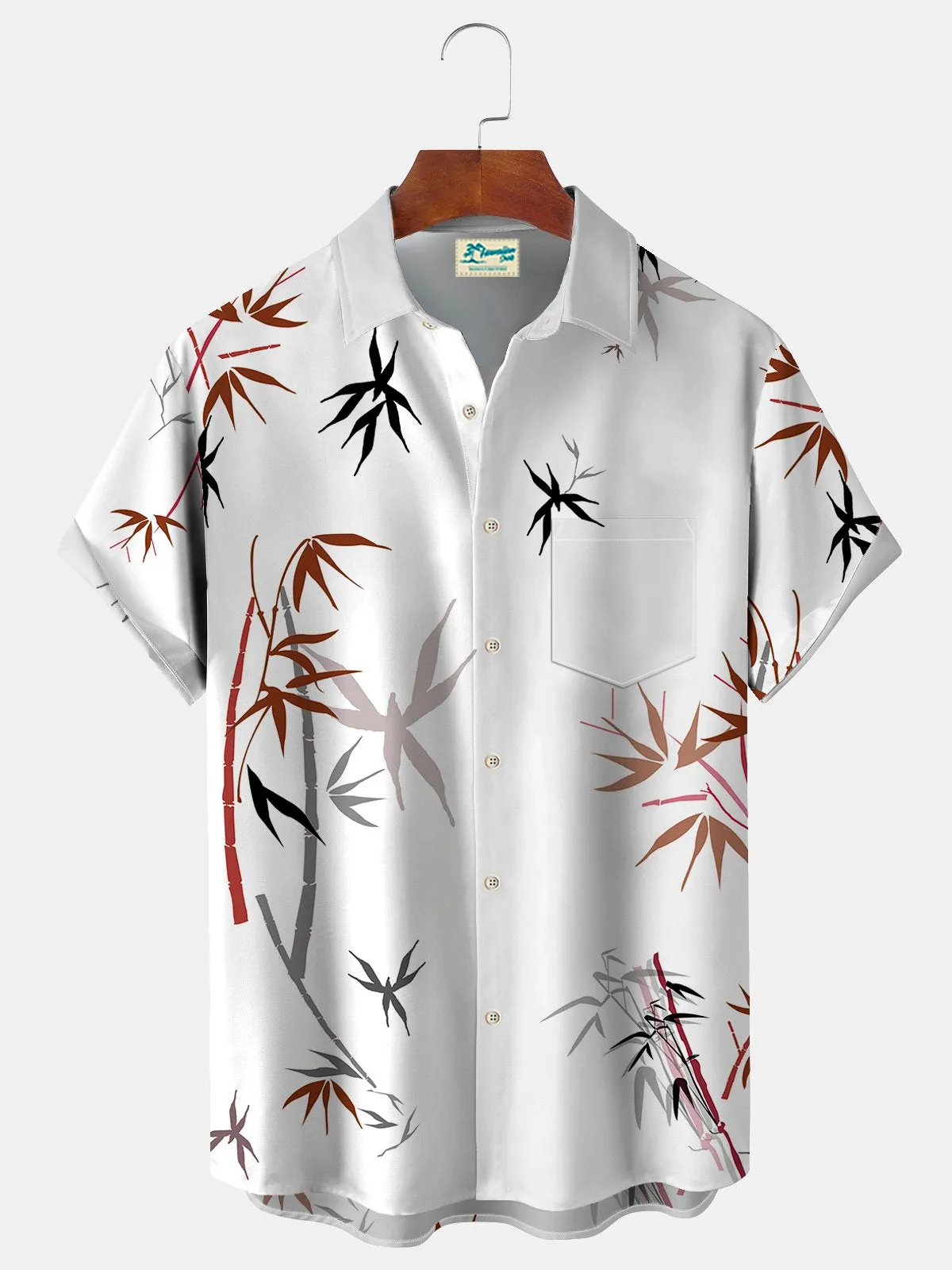 Alohadaddy Bamboo Print Beach Men's Hawaiian Oversized Shirt With Pocket Wrinkle-Free Shirt