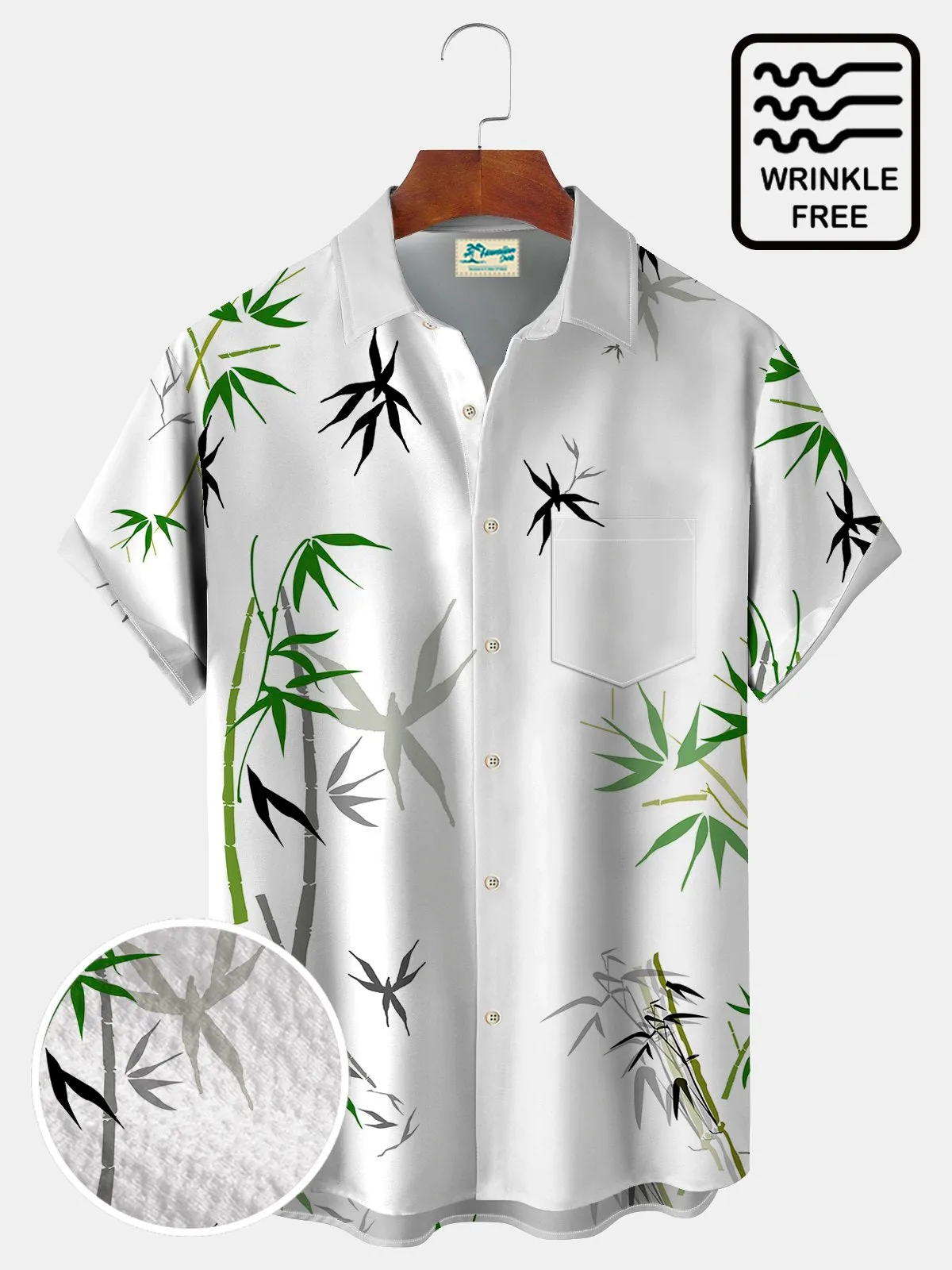 Alohadaddy Bamboo Print Beach Men's Hawaiian Oversized Shirt With Pocket Wrinkle-Free Shirt