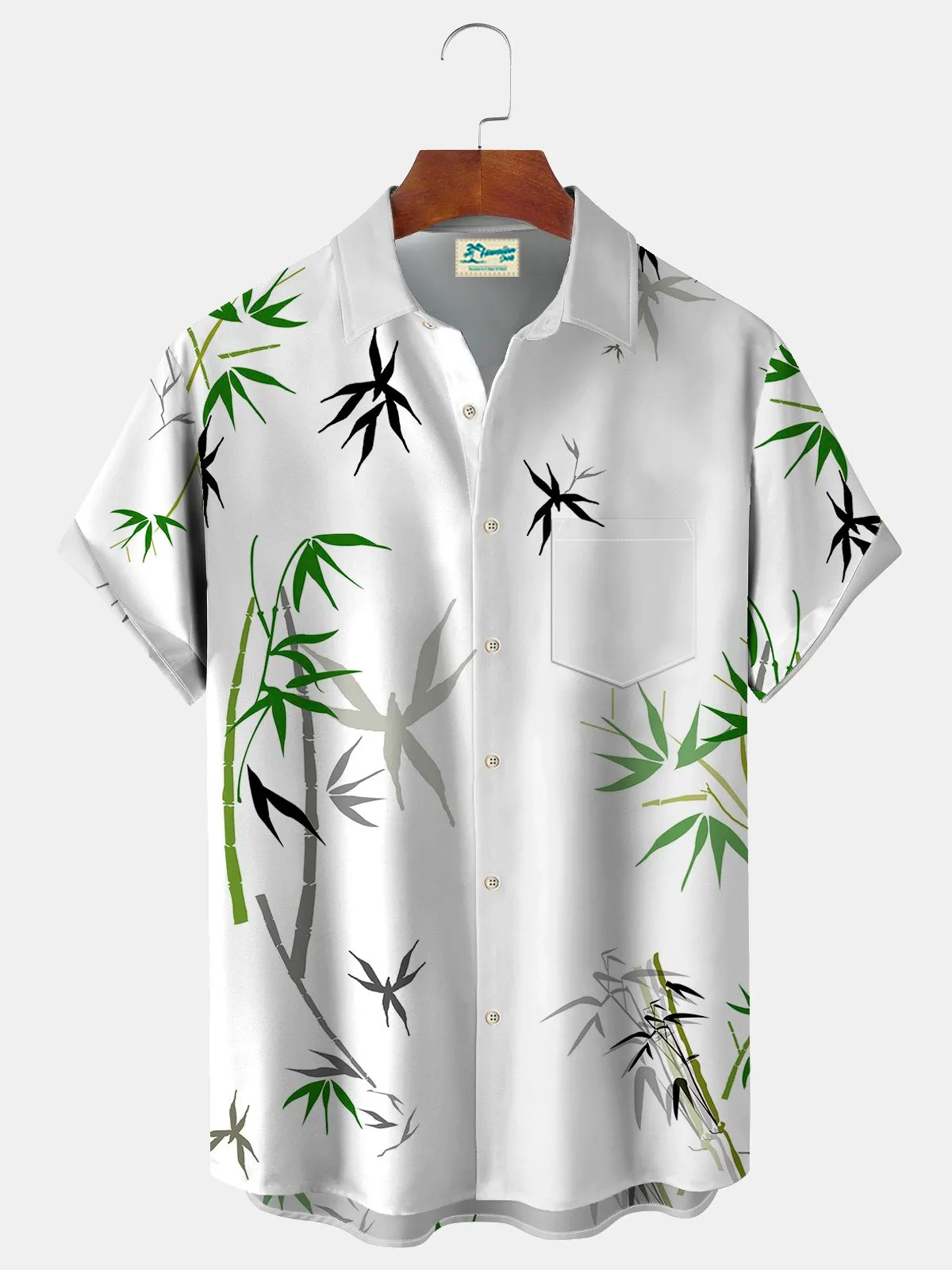 Alohadaddy Bamboo Print Beach Men's Hawaiian Oversized Shirt With Pocket Wrinkle-Free Shirt