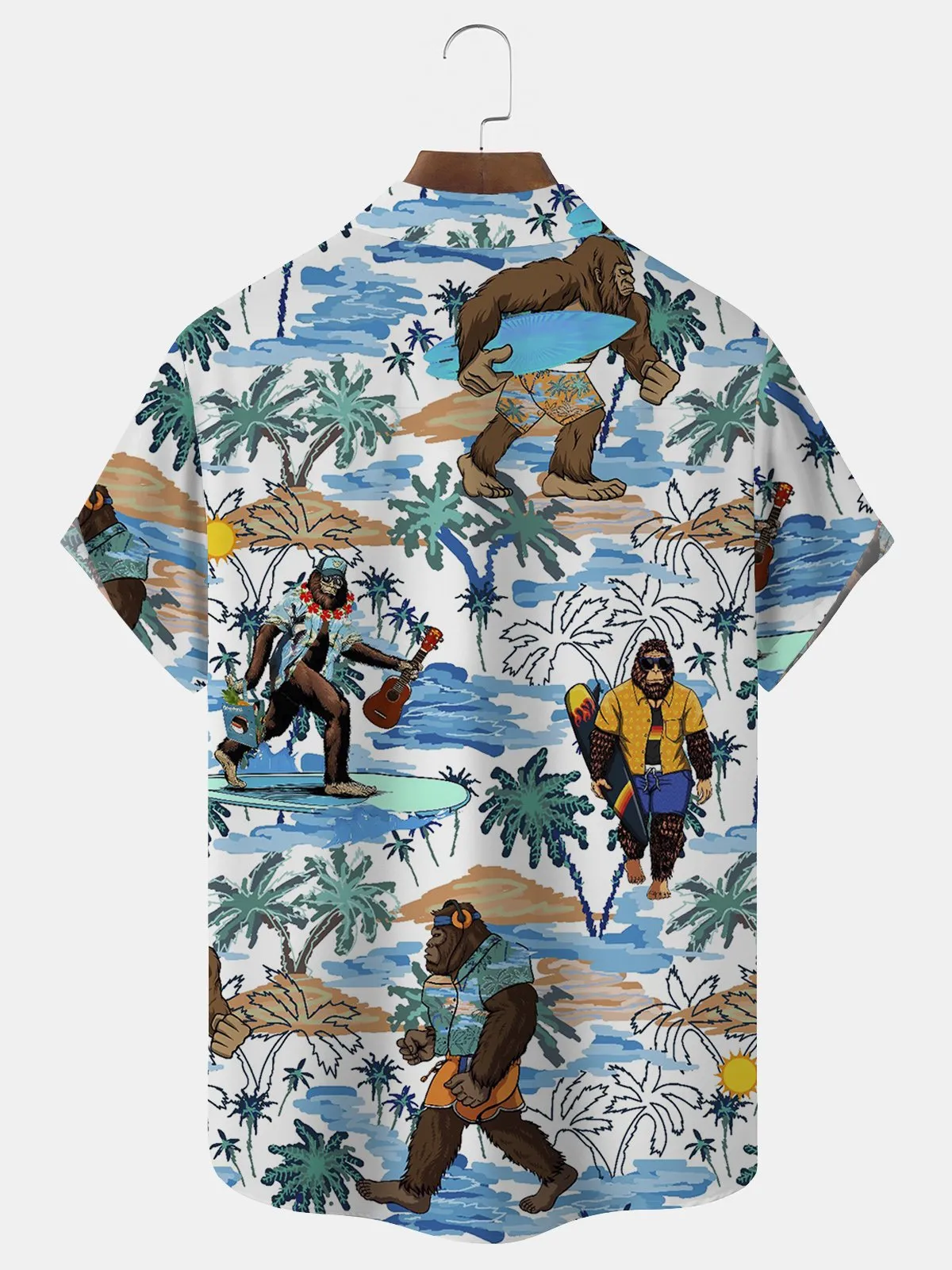 Alohadaddy Beach Holiday Men's Blue Hawaiian Shirts Coconut Bigfoot Wrinkle Free Seersucker Aloha Camp Pocket Shirts