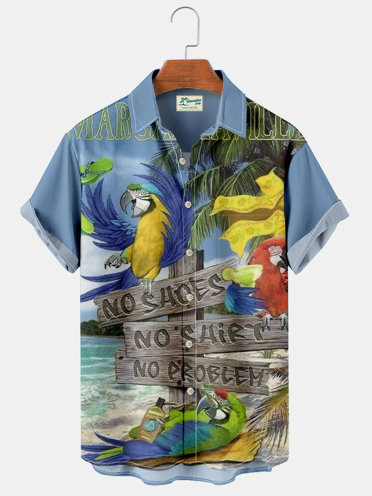 Alohadaddy blue parrot beach print chest pocket Hawaiian shirt oversized holiday shirt