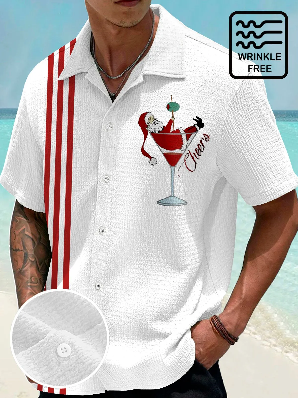 Alohadaddy Christmas Santa 3D Digital Print Men's Button Pocket Short Sleeve Shirt Big & Tall