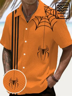 Alohadaddy Halloween Spider Stripe 3D Digital Print Men's Button Pocket Short Sleeve Shirt Big & Tall