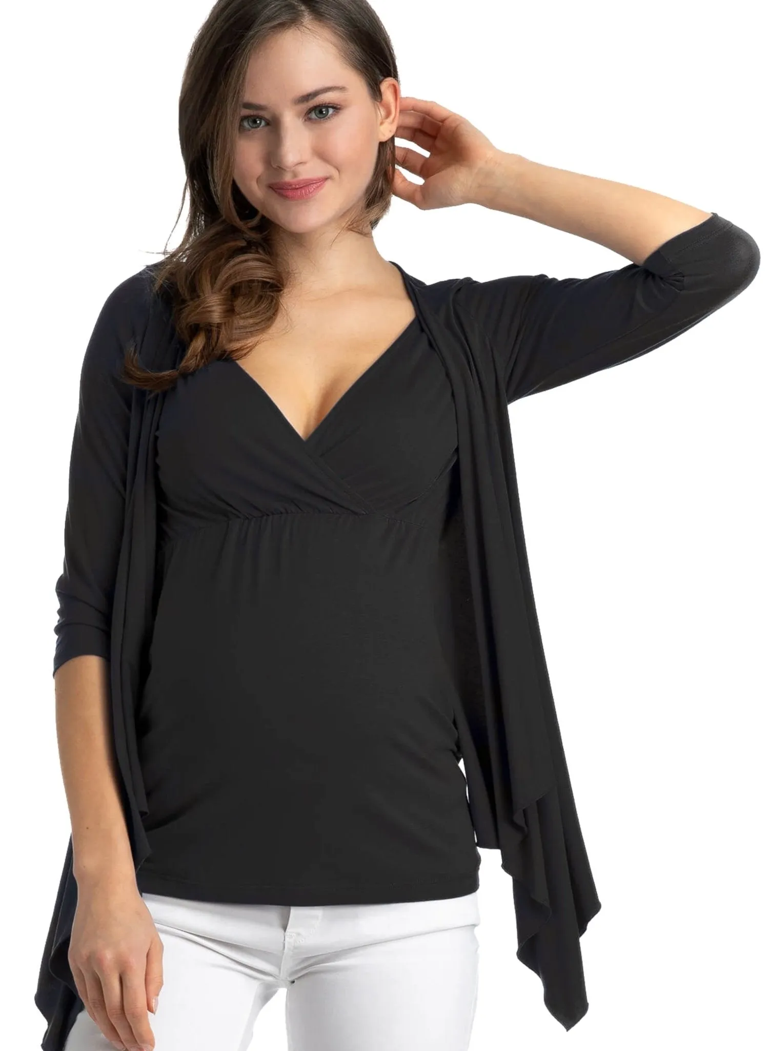 Anemone Maternity & Nursing 3/4 Sleeves Top - Black