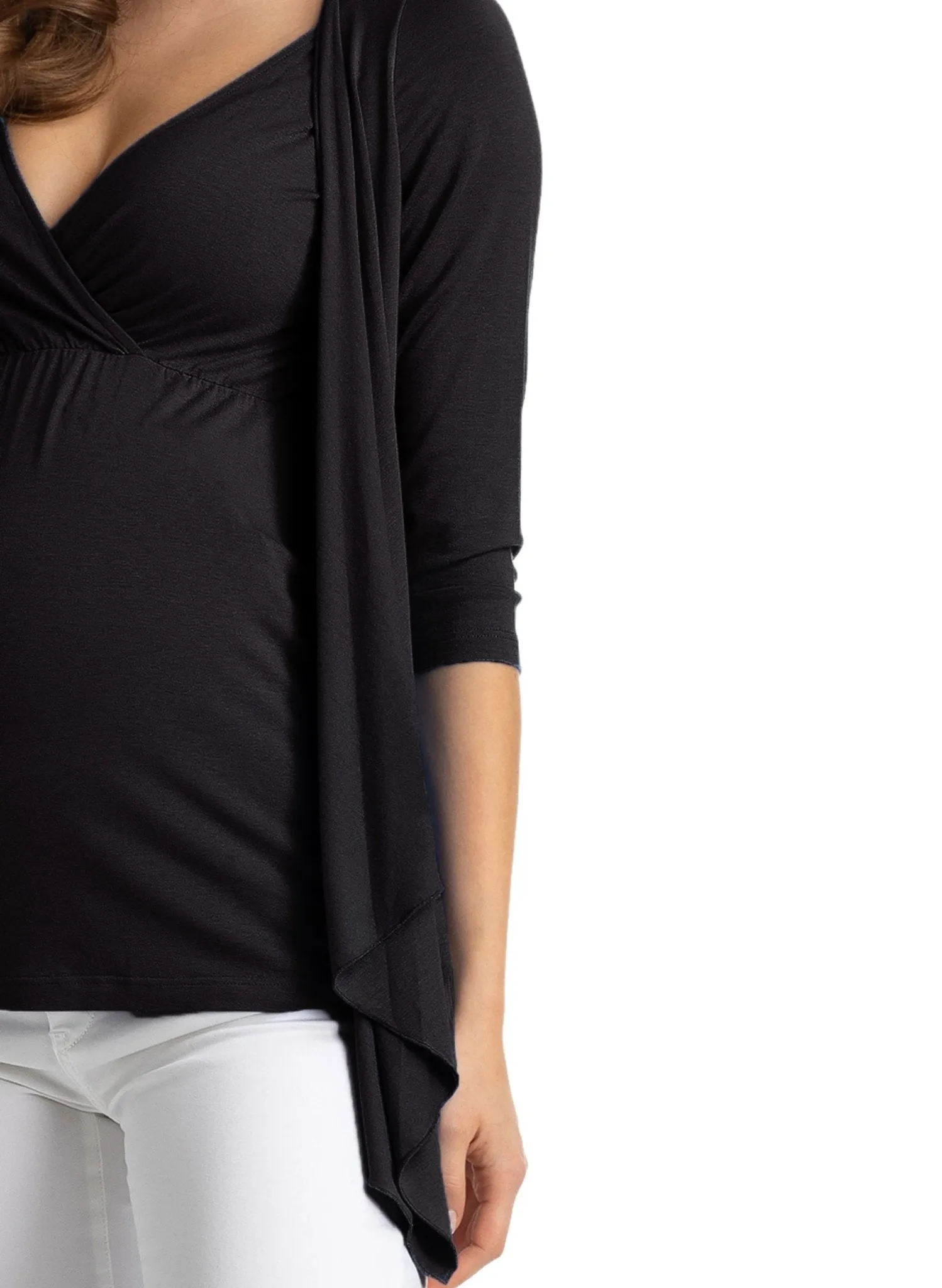 Anemone Maternity & Nursing 3/4 Sleeves Top - Black