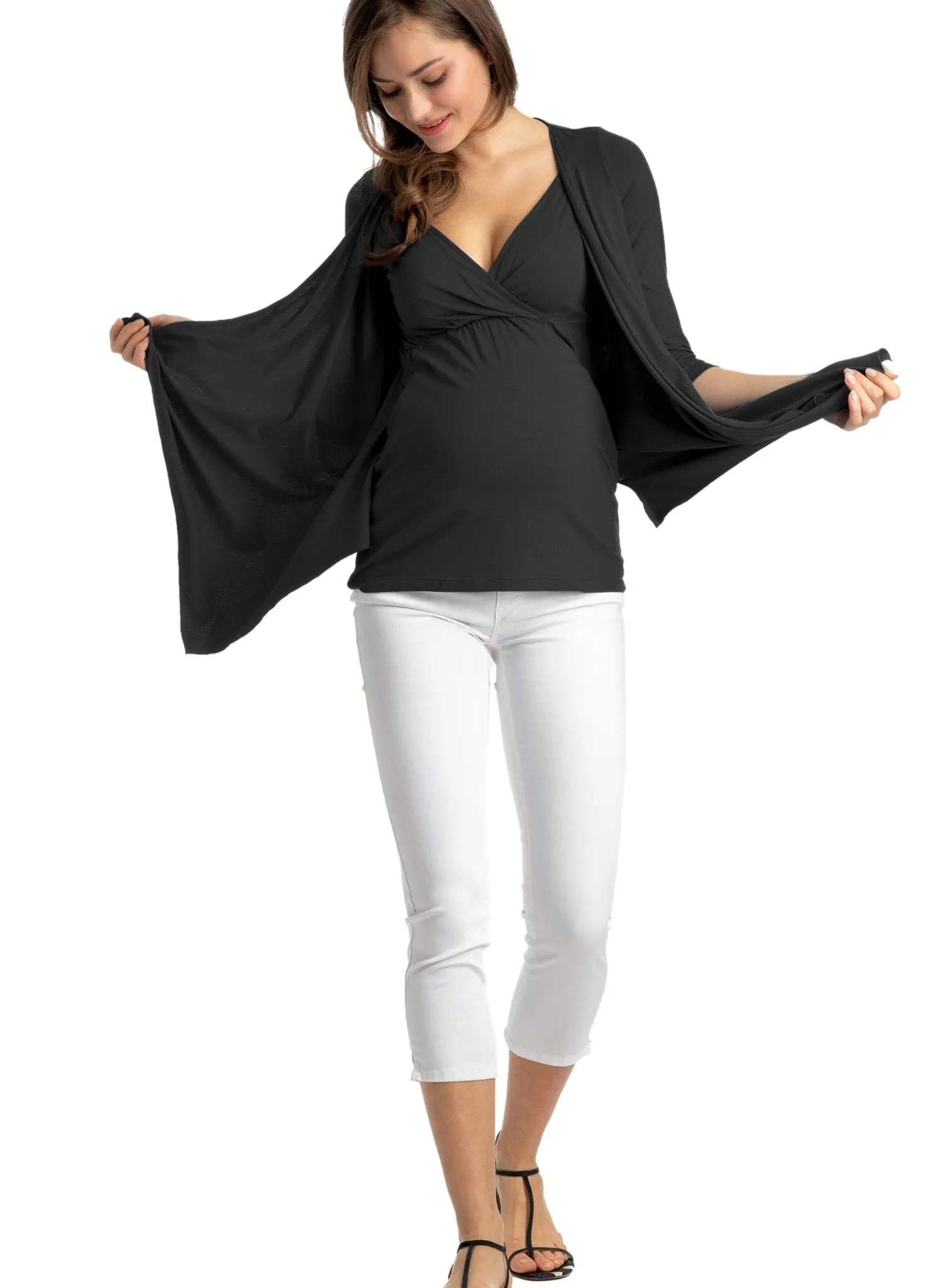 Anemone Maternity & Nursing 3/4 Sleeves Top - Black