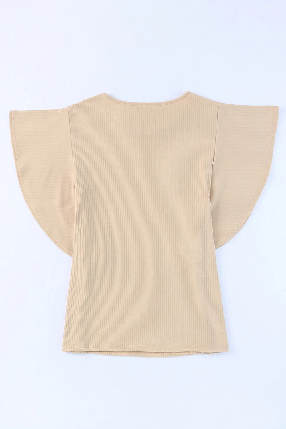 Apricot Ruffled Ribbed Knit Loose Top