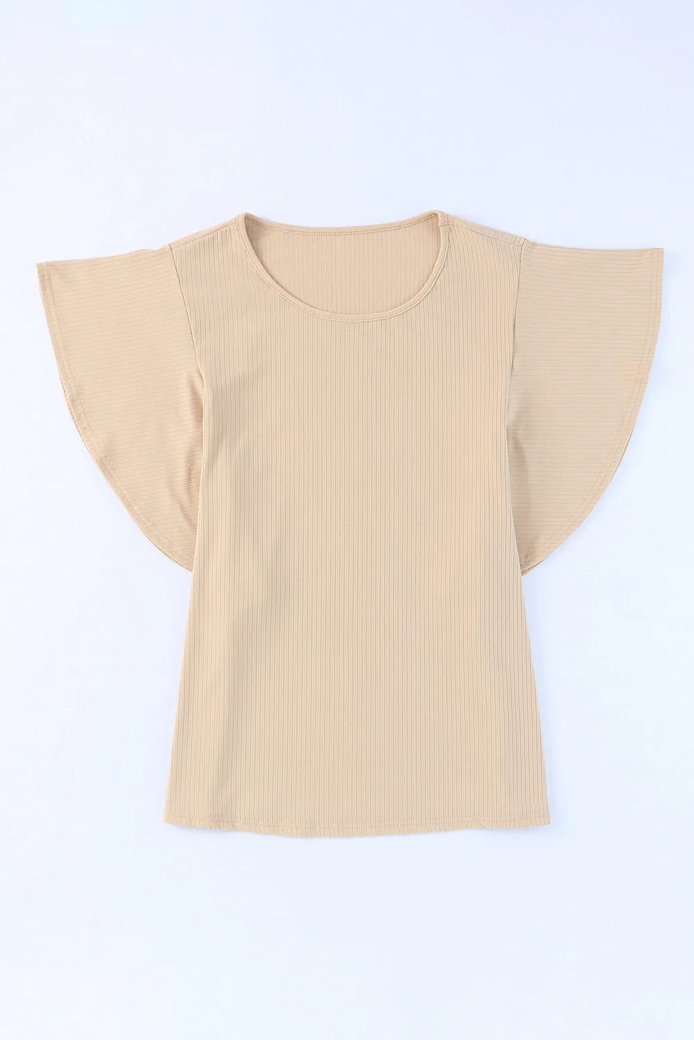 Apricot Ruffled Ribbed Knit Loose Top