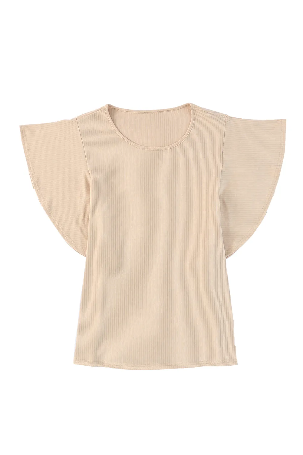 Apricot Ruffled Ribbed Knit Loose Top