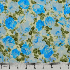 Arctic Blue Large Rose Floral Cotton Print