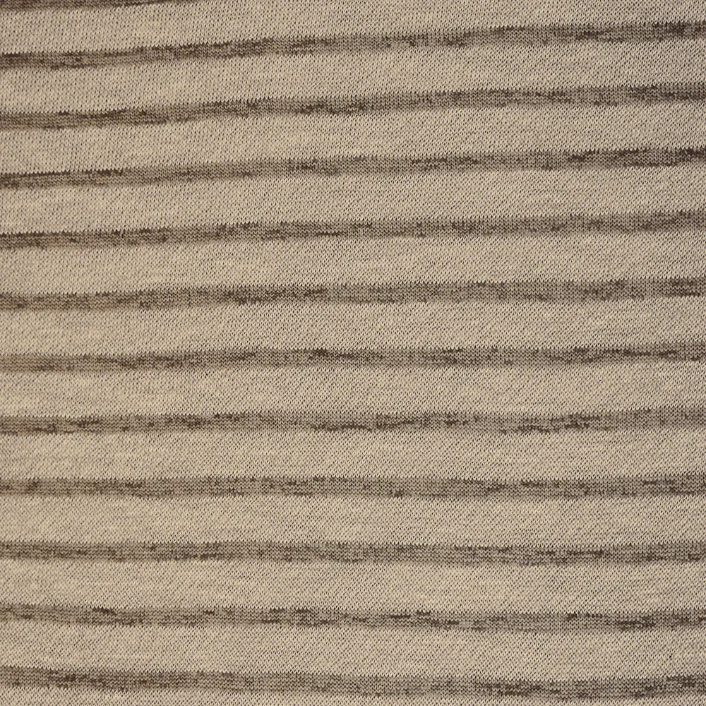 Beige-Brown Poly-Rayon Stretch Spandex Stripe Tissue Jersey Knit Fabric