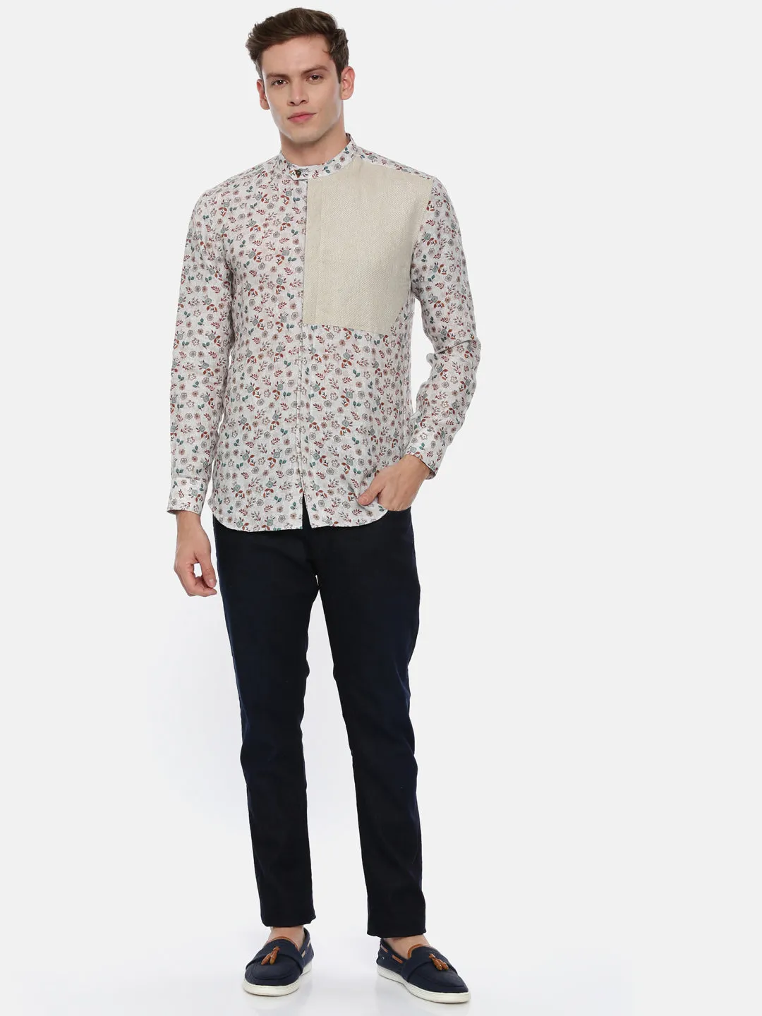 Beige Printed Linen Shirt - MM0775