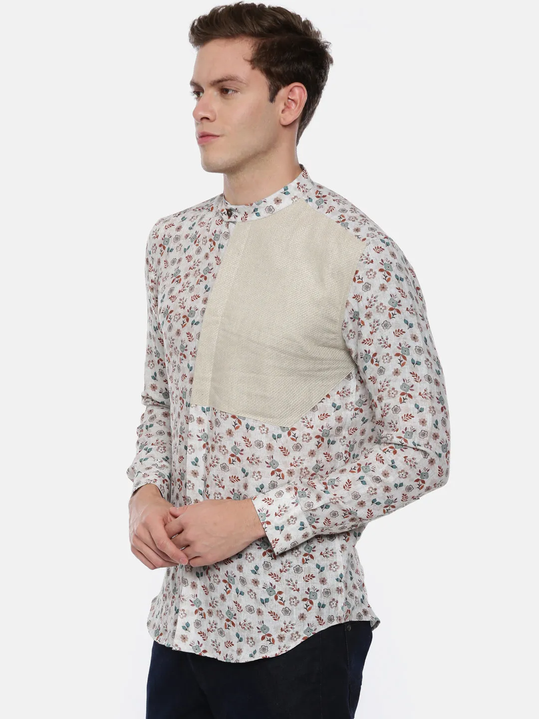 Beige Printed Linen Shirt - MM0775