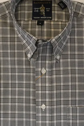 Black & White with Brown Plaid Button Down Wrinkle Free Sport Shirt by Rainwater's