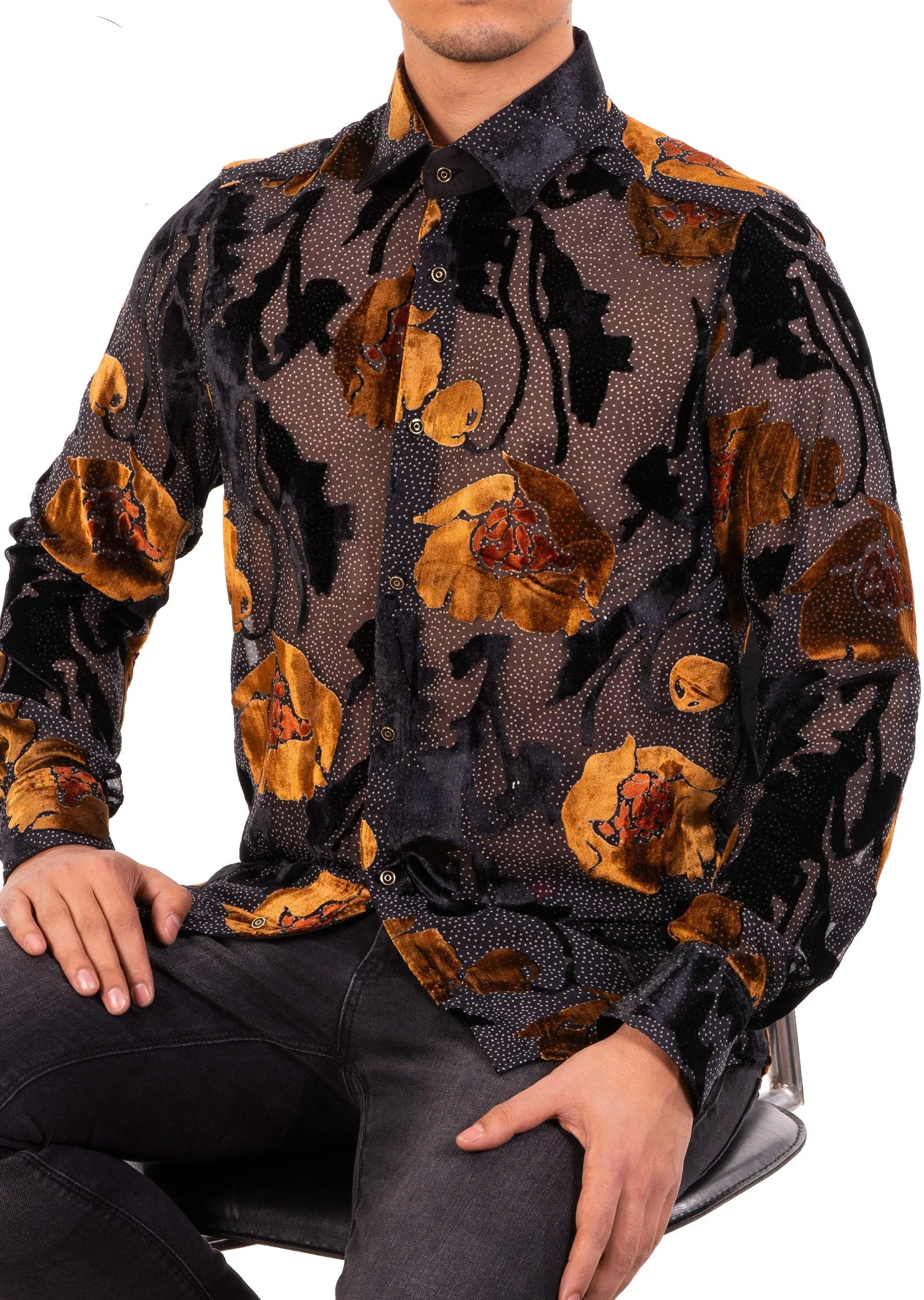 Black brown "Bloom" Velvet Shirt