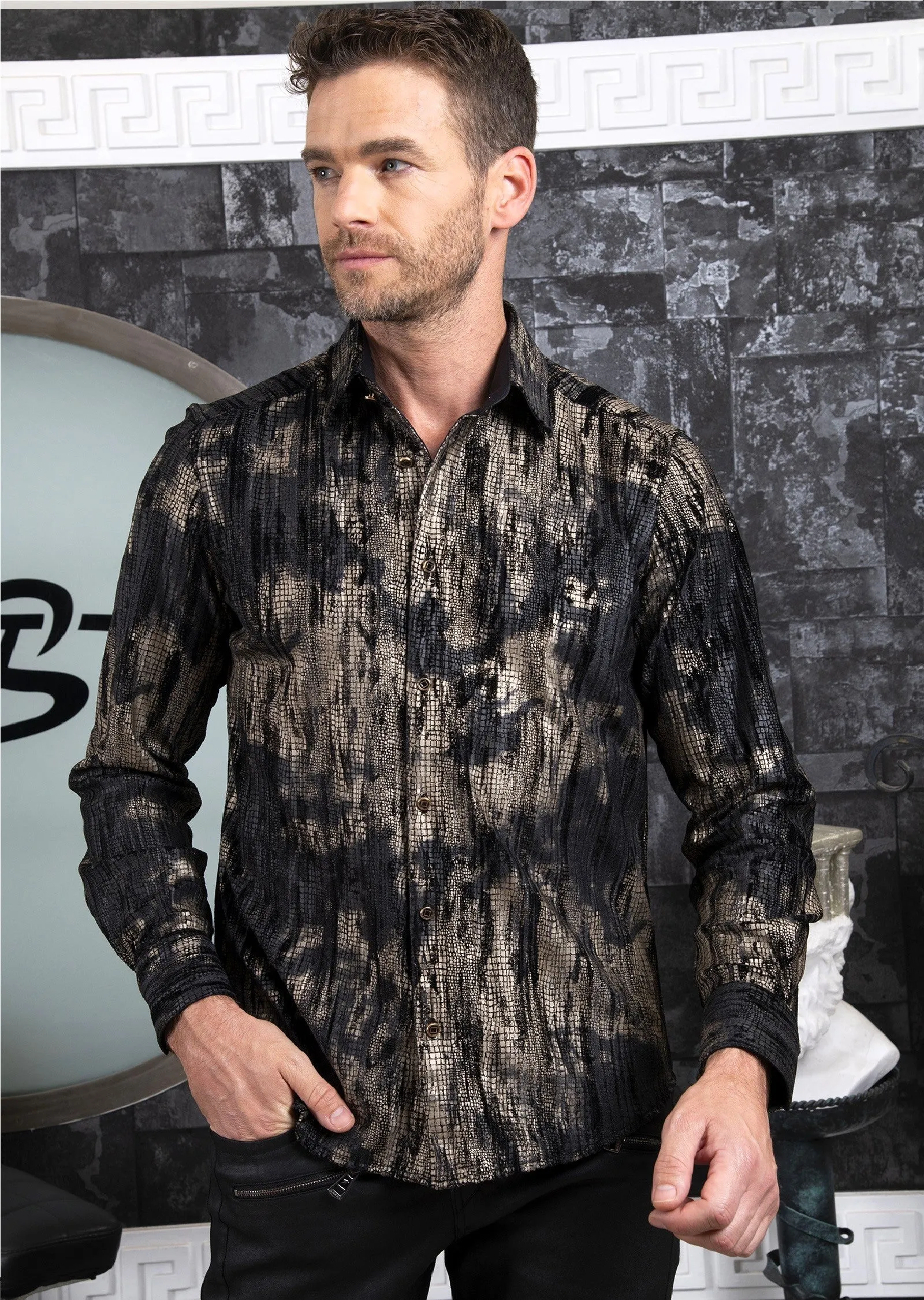 Black Gold Crush Velvet Shirt