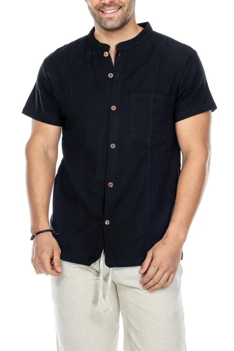 Black Men's Button Up Shirt Solid Color