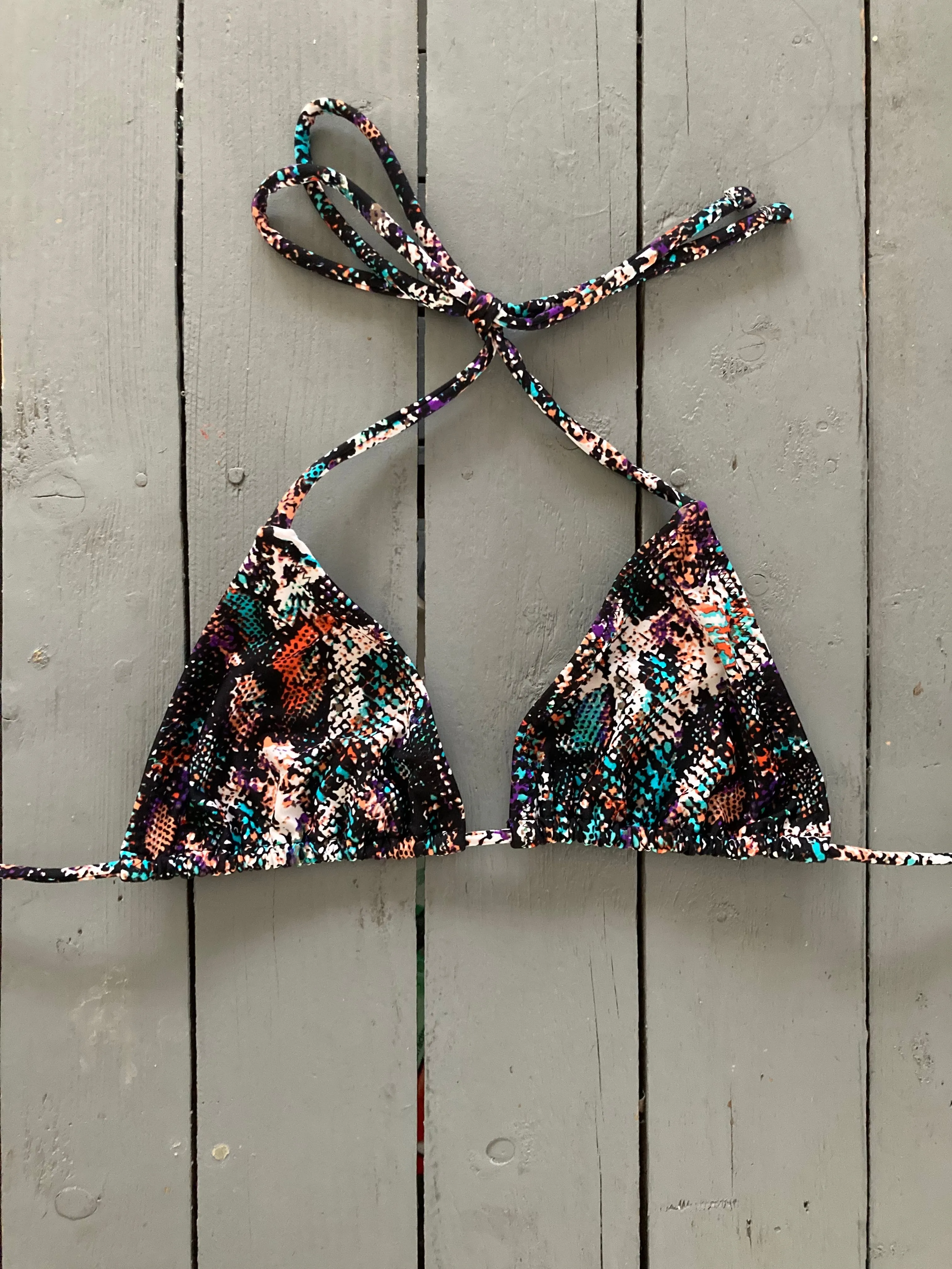 Black Multi-Colored Snakeskin Adjustable Triangle Bikini Top