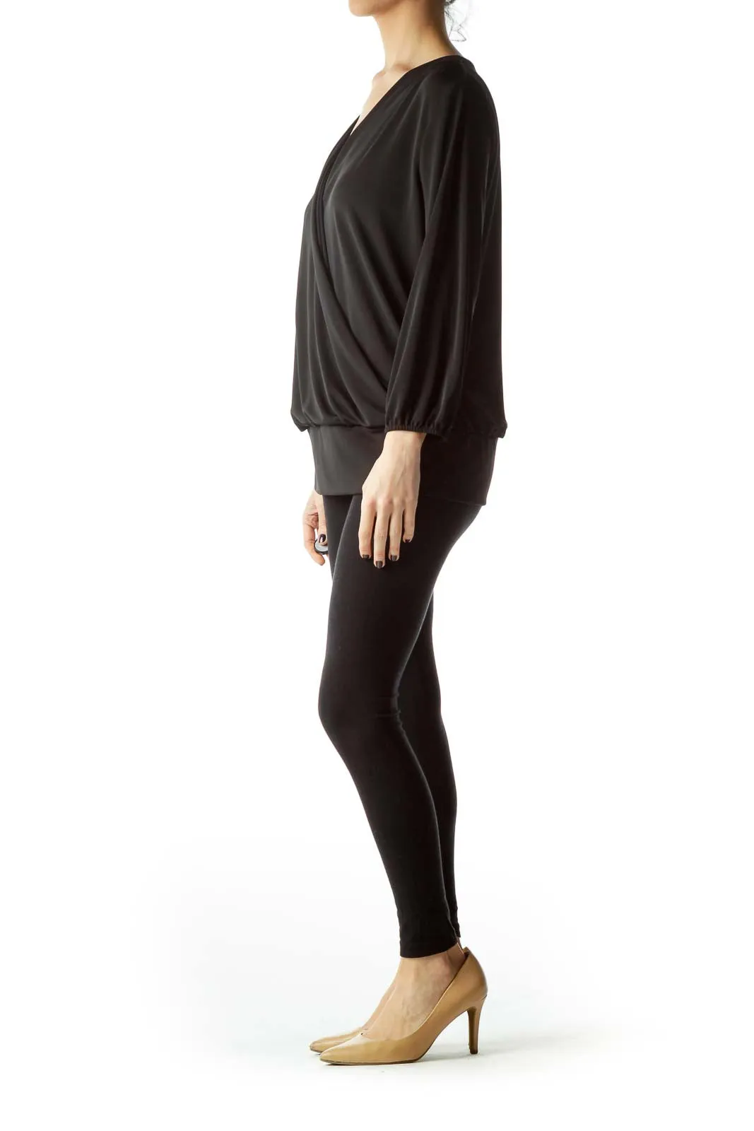 Black Open Front Fitted Long Sleeve Top