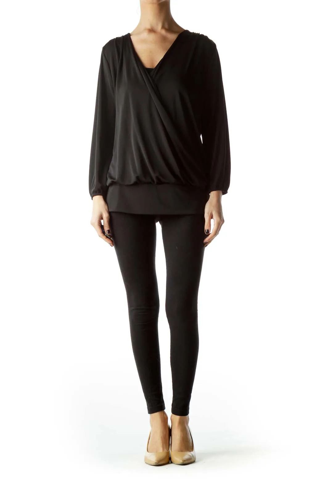 Black Open Front Fitted Long Sleeve Top