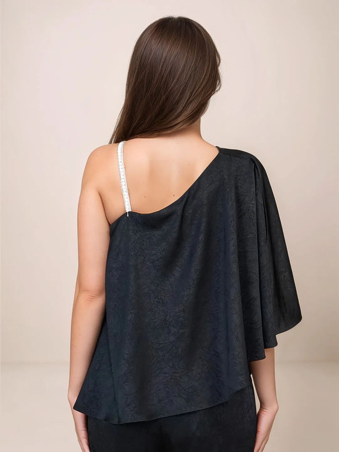 Black Textured One-Shoulder Top