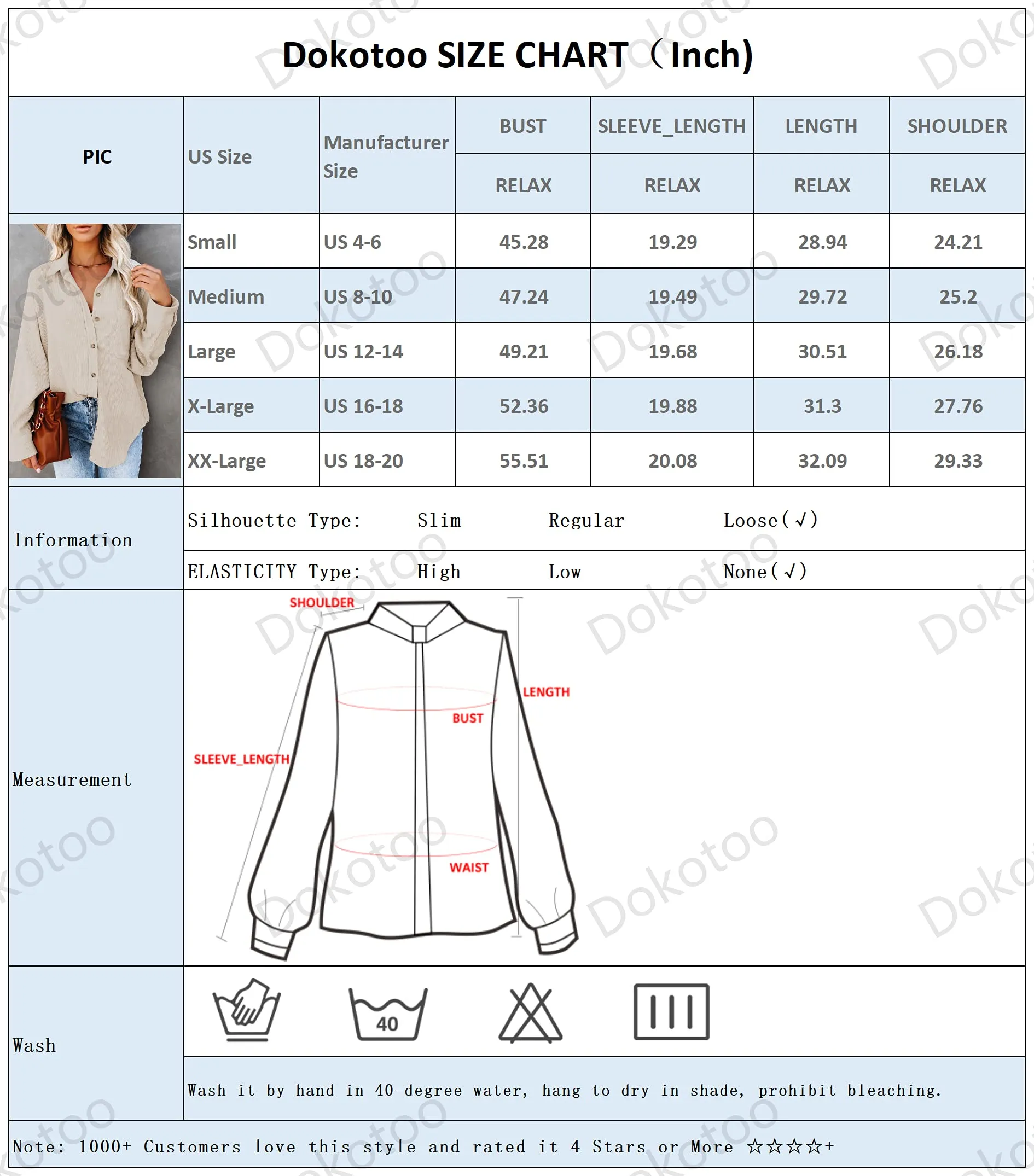 Blue Womens Corduroy Button Down Shirts Boyfriend Long Sleeve Oversized Blouses Tops - Dokotoo