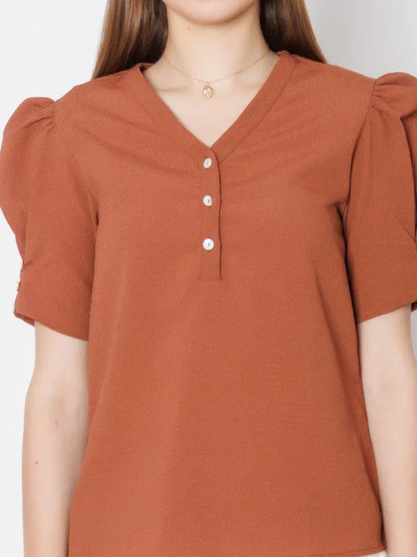 Brown Solid Textured Basic Top