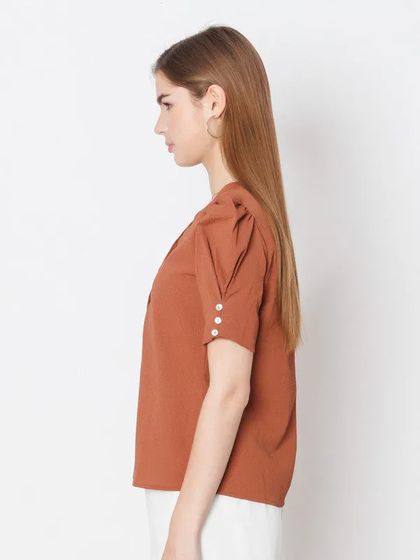 Brown Solid Textured Basic Top