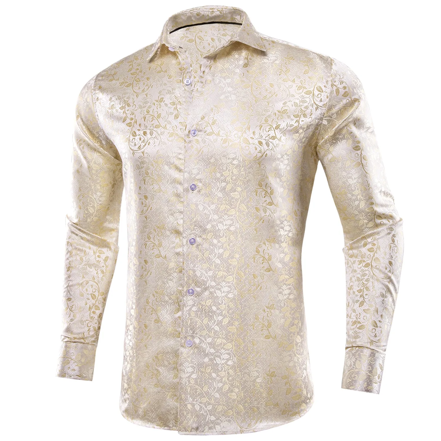 Champagne Gold Flower Silk Men's Shirt