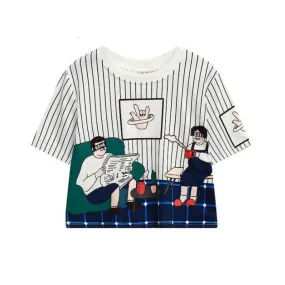 Characters Print Harajuku Style Crop Top Shirt