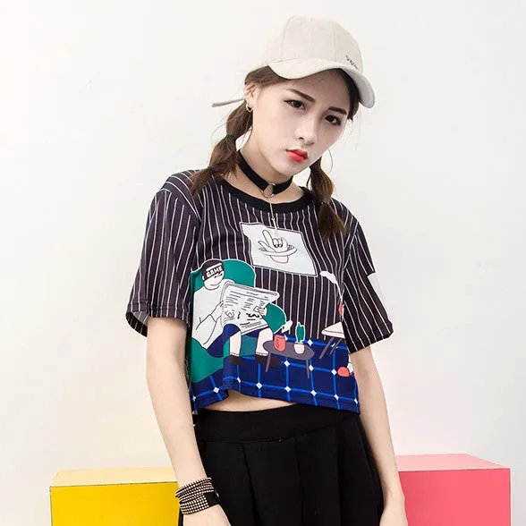 Characters Print Harajuku Style Crop Top Shirt