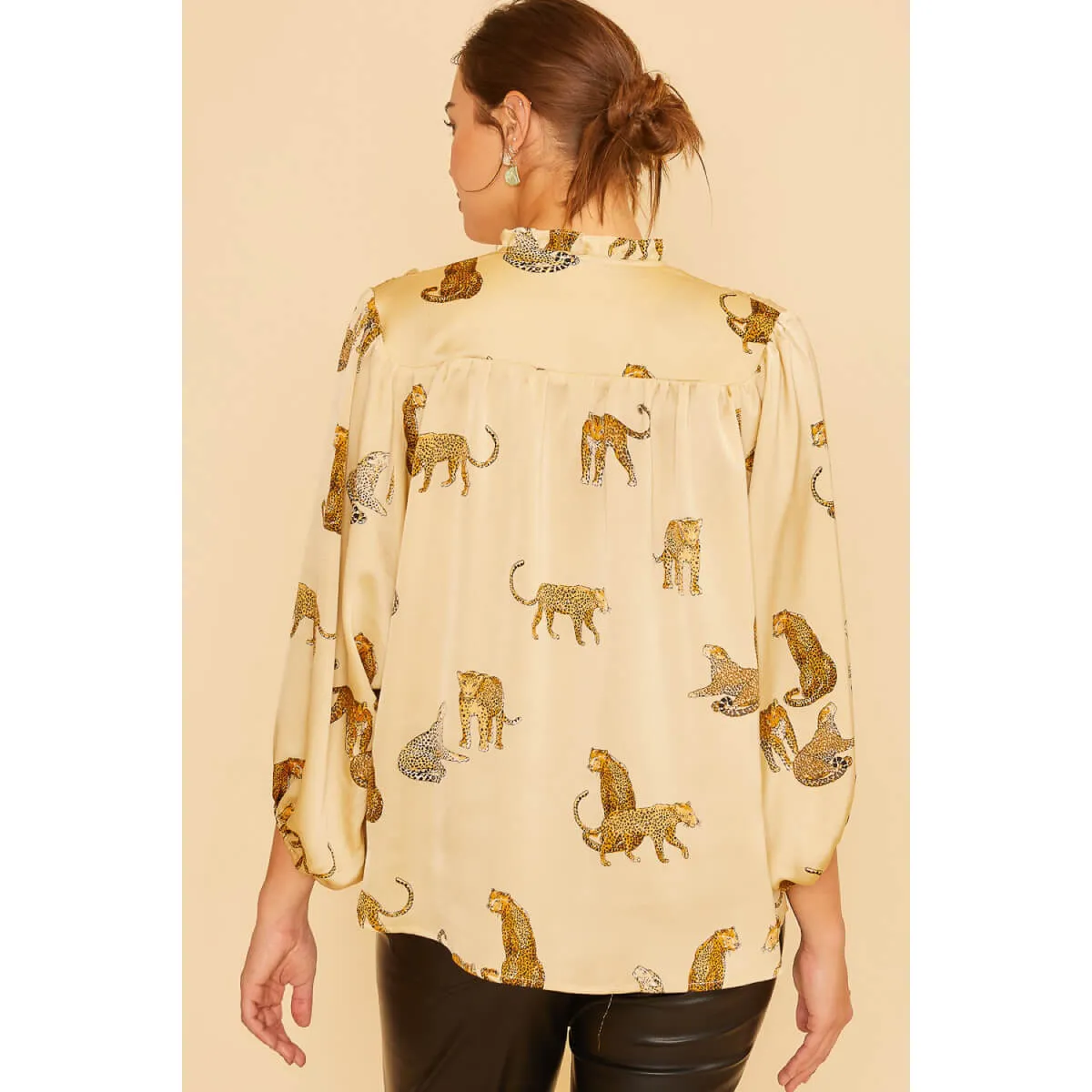 Cheetah V-Neck Satin Blouse