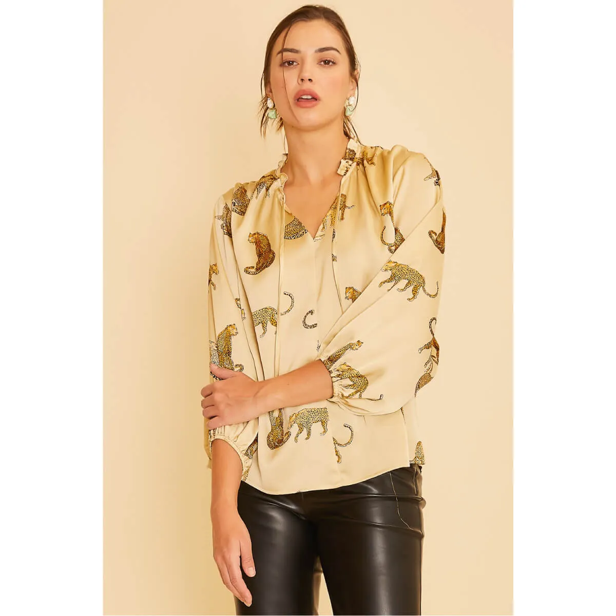 Cheetah V-Neck Satin Blouse