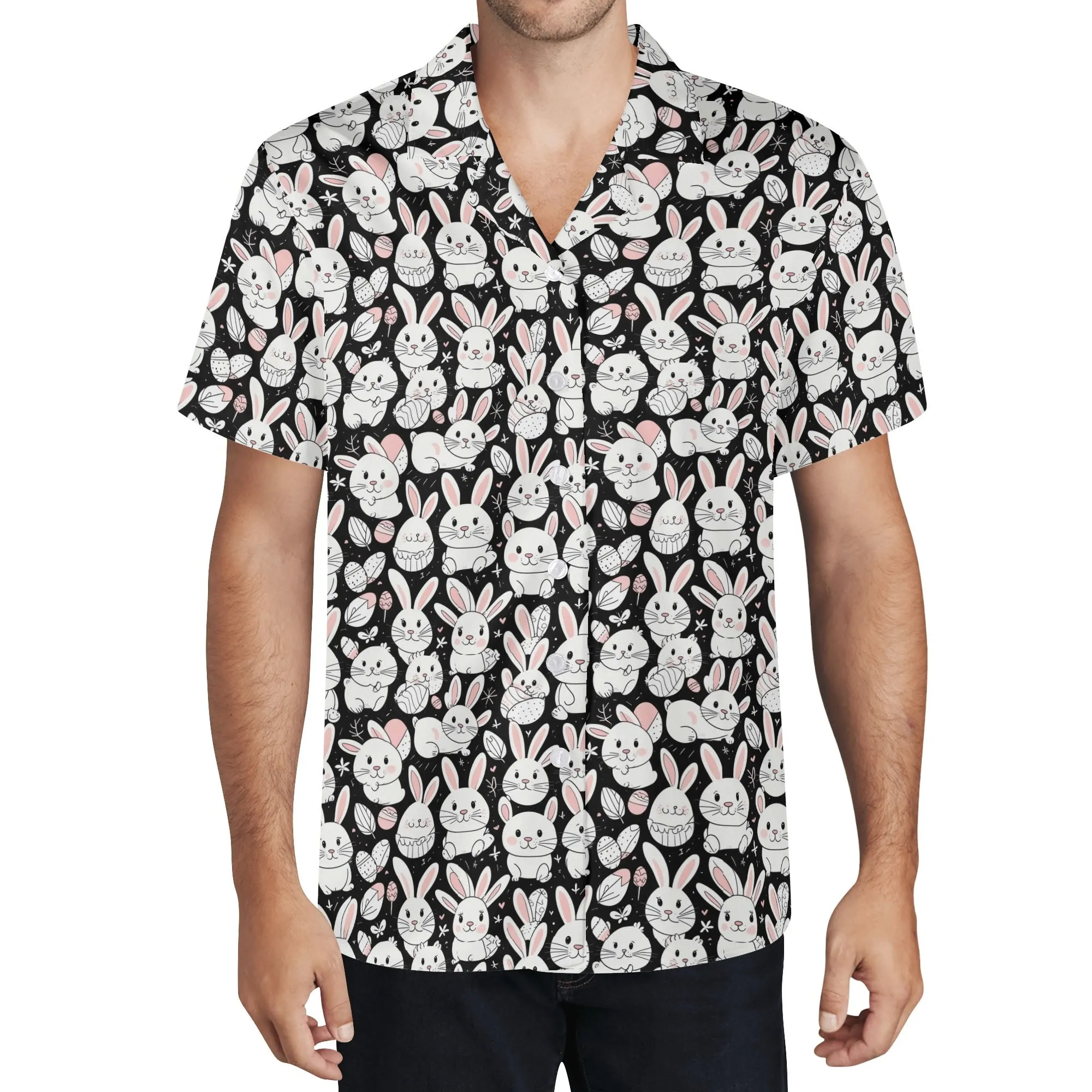 Cute Bunny Mens Casual Hawaiian Shirt