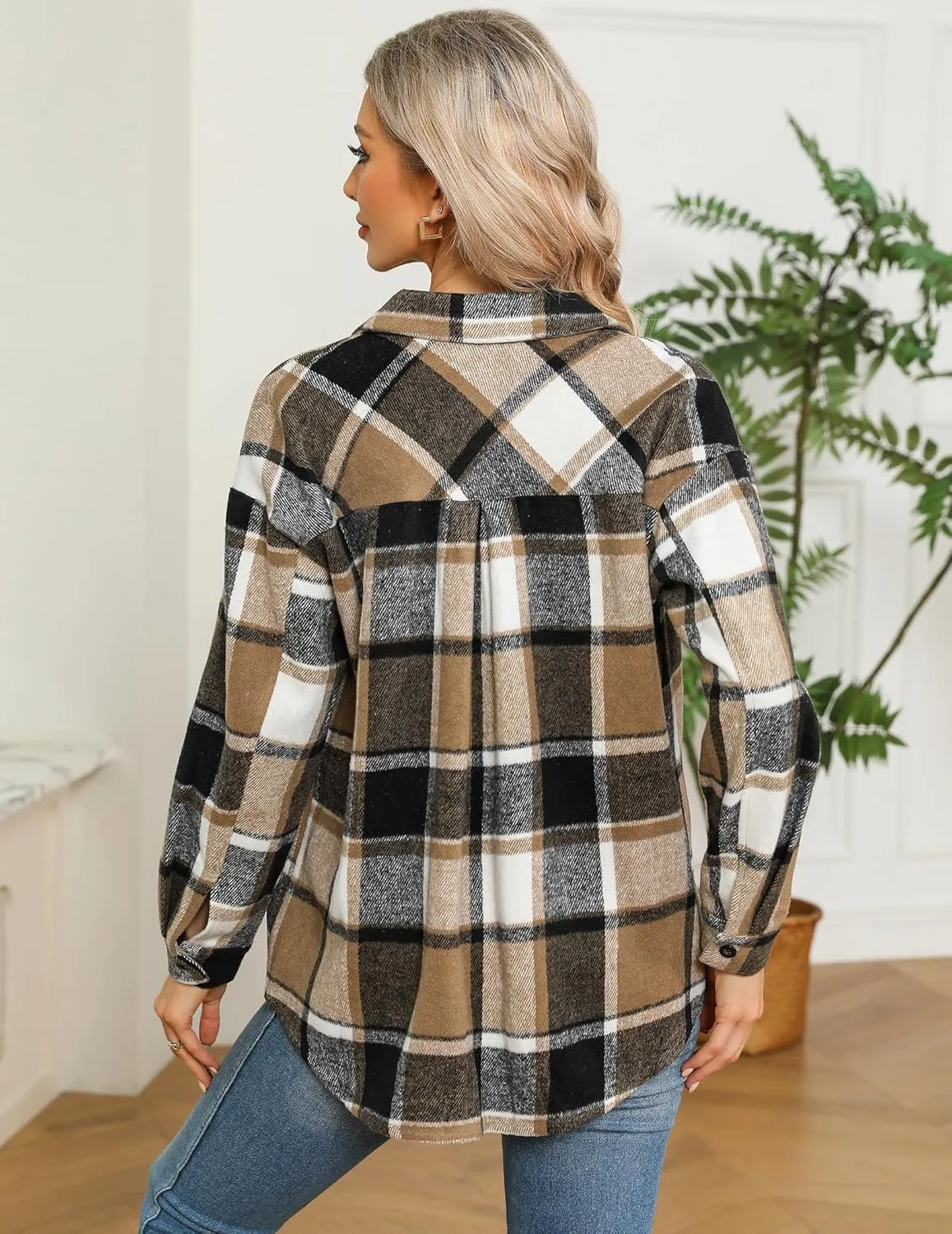 (DE Only) Zeagoo Women's Checked Shirt-Jacket