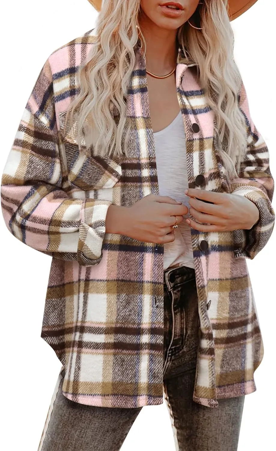 (DE Only) Zeagoo Women's Checked Shirt-Jacket