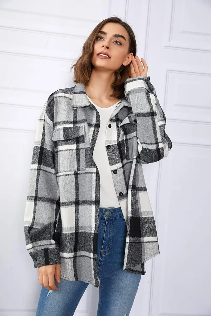 (DE Only) Zeagoo Women's Checked Shirt-Jacket