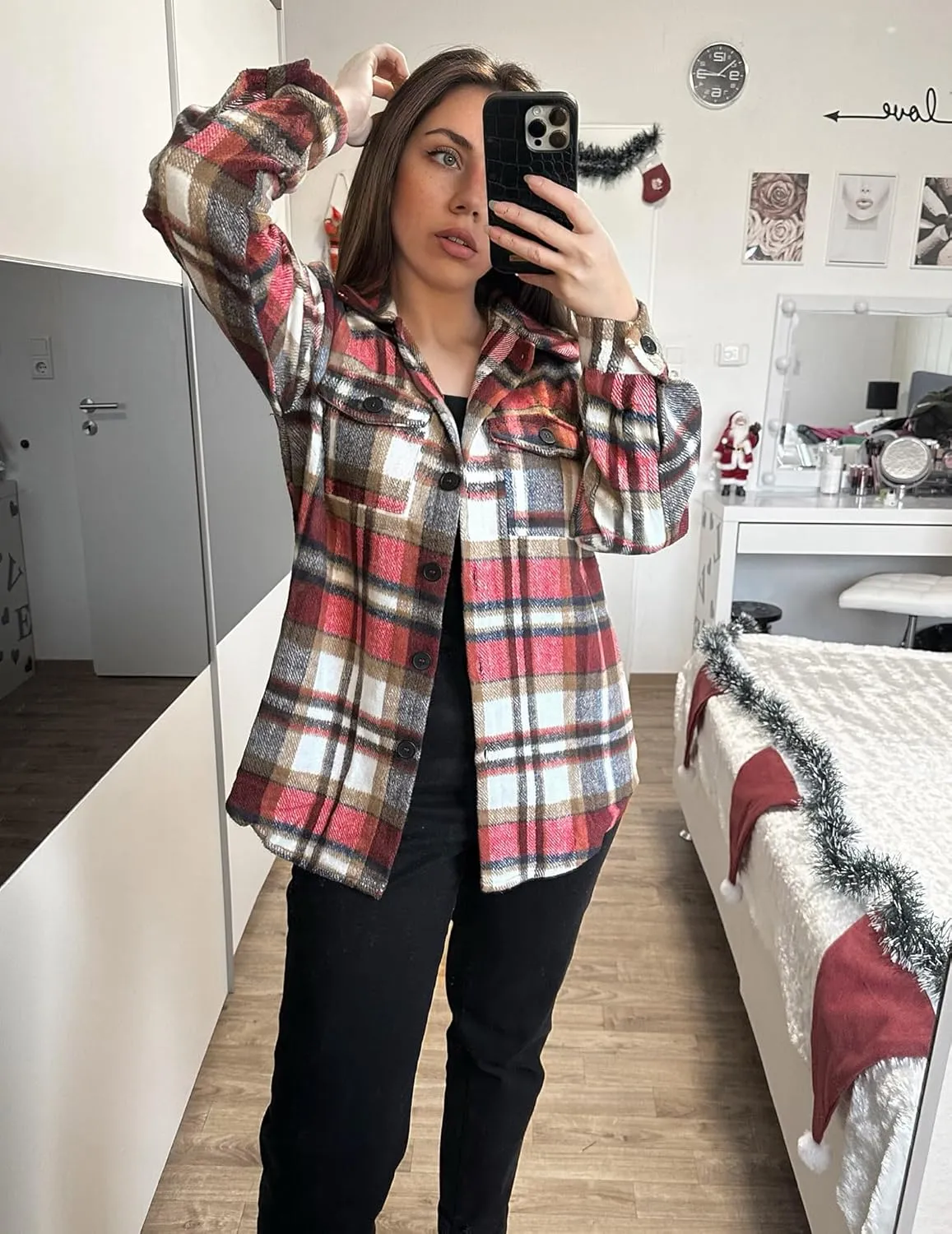 (DE Only) Zeagoo Women's Checked Shirt-Jacket