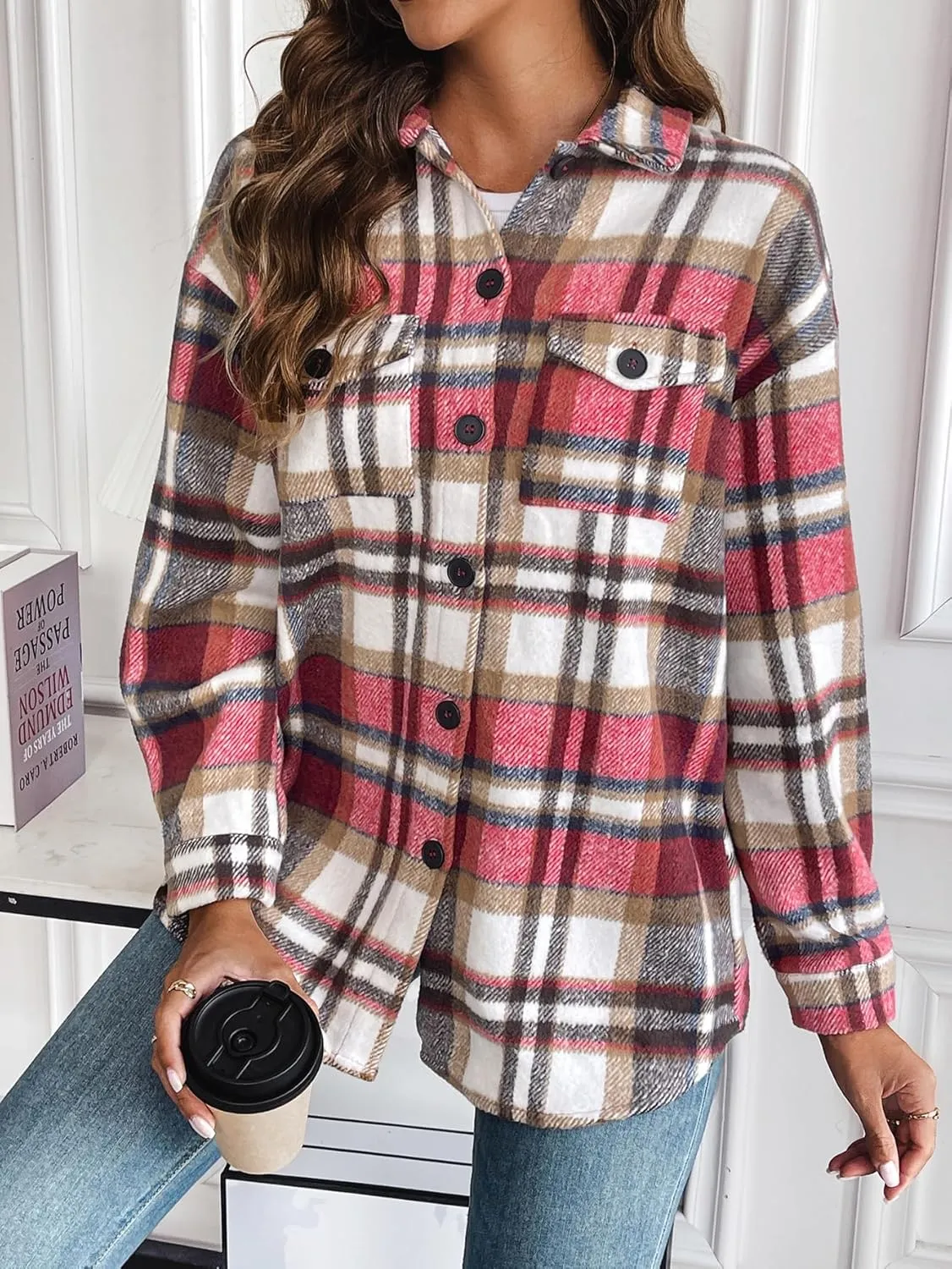 (DE Only) Zeagoo Women's Checked Shirt-Jacket