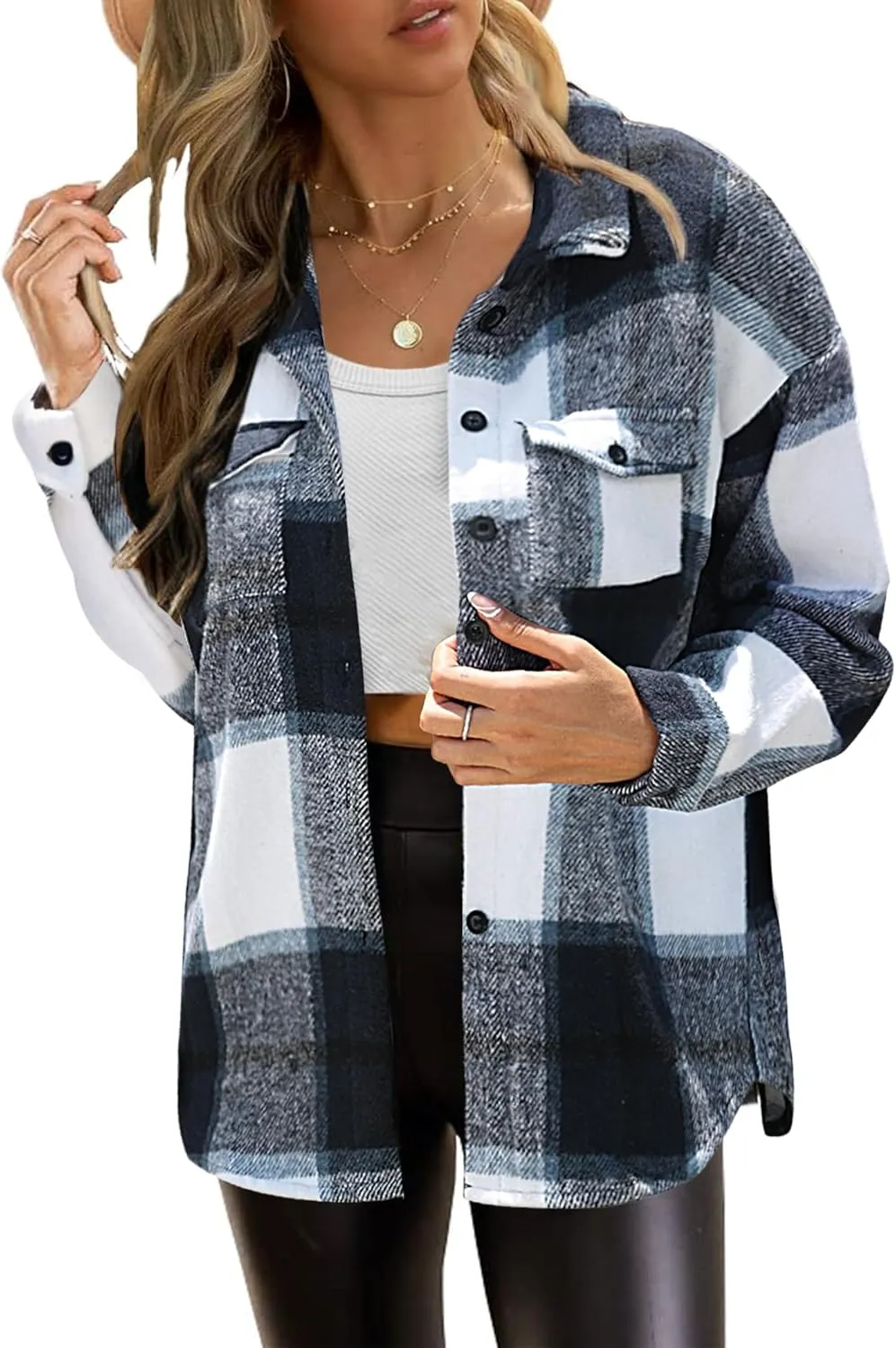 (DE Only) Zeagoo Women's Checked Shirt-Jacket