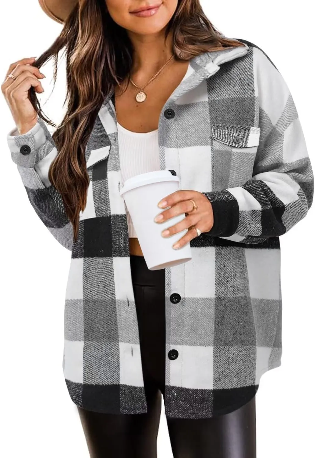 (DE Only) Zeagoo Women's Checked Shirt-Jacket