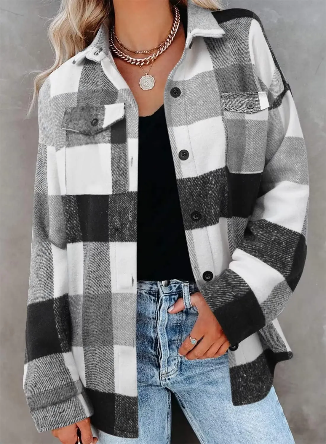 (DE Only) Zeagoo Women's Checked Shirt-Jacket