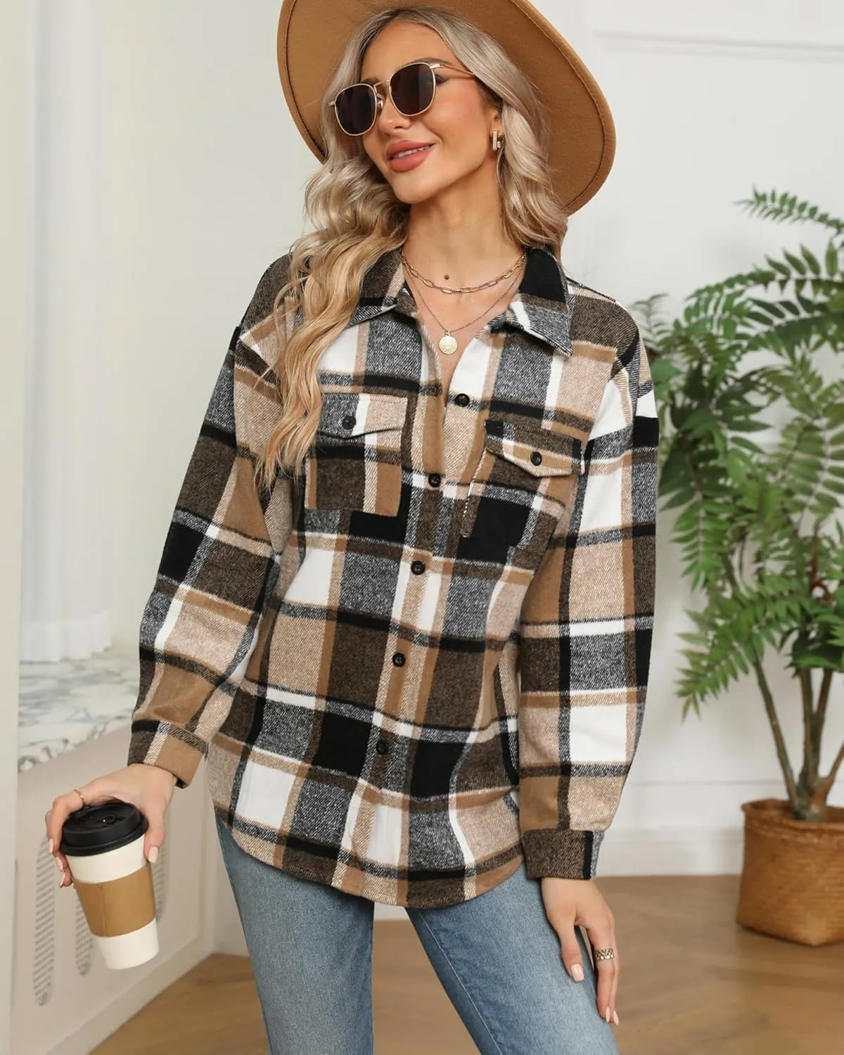 (DE Only) Zeagoo Women's Checked Shirt-Jacket