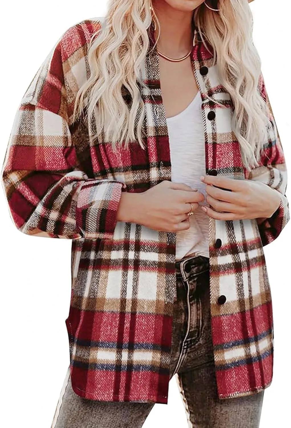 (DE Only) Zeagoo Women's Checked Shirt-Jacket