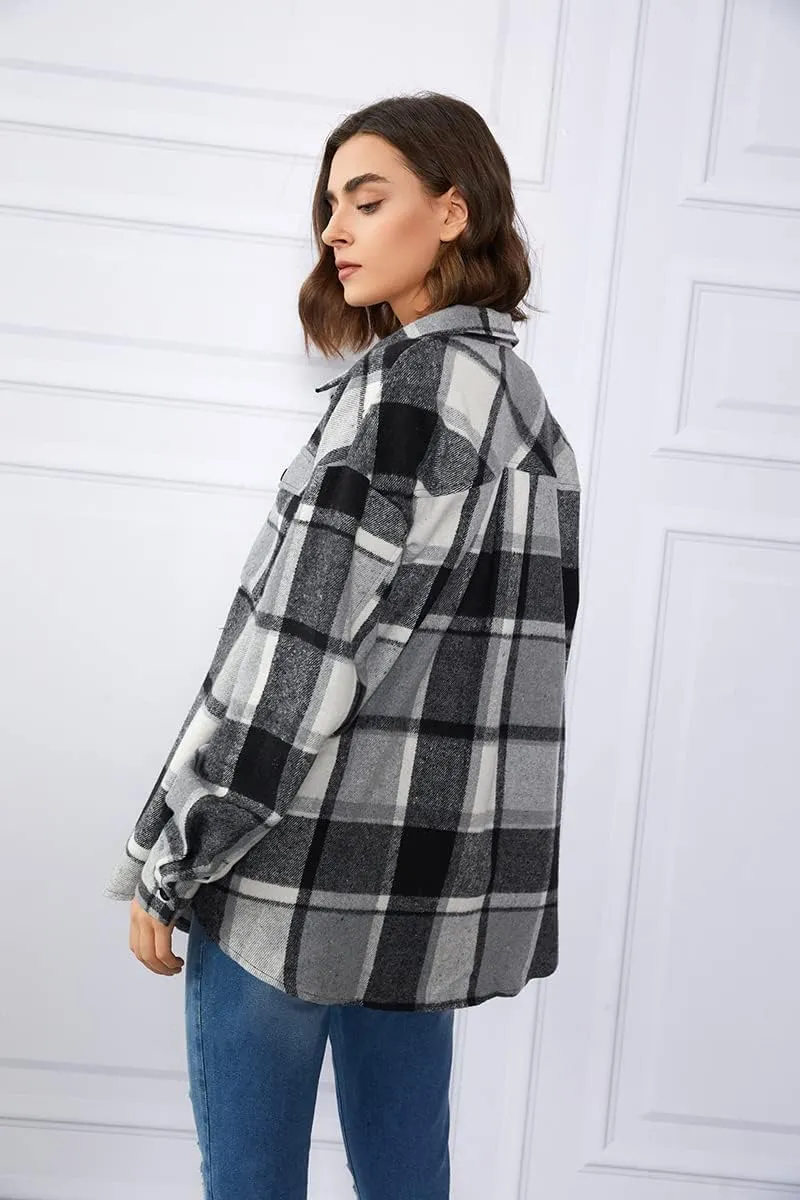 (DE Only) Zeagoo Women's Checked Shirt-Jacket